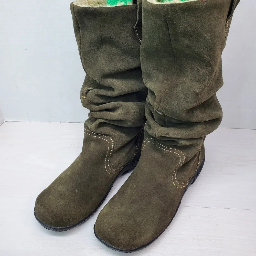 Cloak Olive Green Suede Leather Lined Boot‎ Womens 7 M Elf Core Bohemian Boho